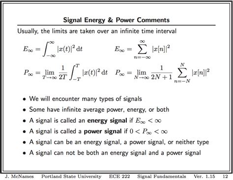 Definition Of Power Signals And Energy Signals Electrical Engineering