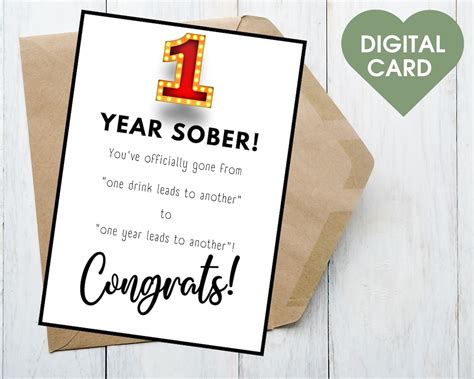 Year Sober Printable Card Digital Sobriety Card Soberversary Card