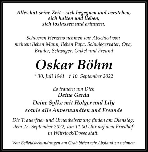 Traueranzeigen von Oskar Böhm trauer anzeigen de