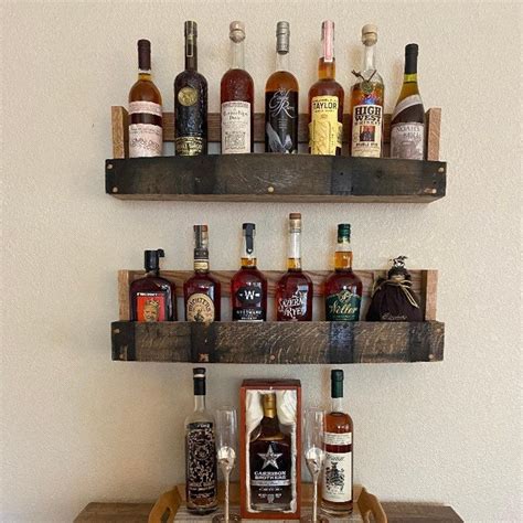 Woodartdeal Whiskey Barrel Stave Shelf Liquor Display Shelf Set Of 2