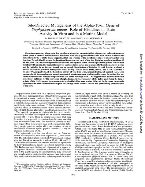 Pdf Site Directed Mutagenesis Gene Staphylococcus Ofhistidines