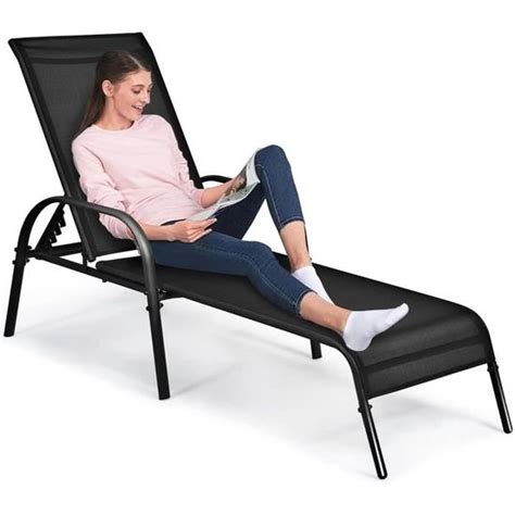 Goplus Chaise Longue De Jardin R Glable Bain De Soleil Avec Accoudoirs