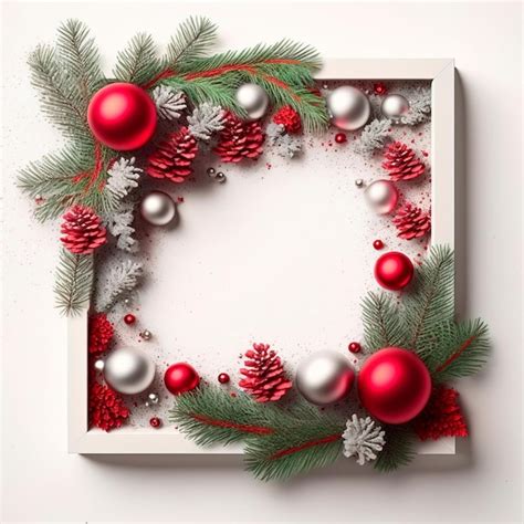 Premium Photo Christmas Frame Made Of Fir Branches Red Berries