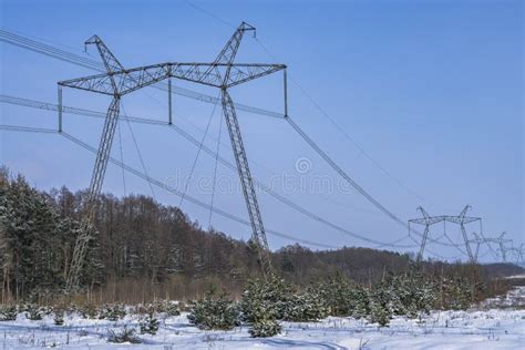 High Voltage Power Lines In Winter Time High Voltage Electric