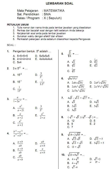 Soal Matematika Kelas Bab Akar Pangkat Bab