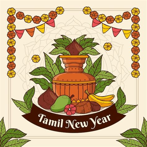 Premium Vector Hand Drawn Tamil New Year Illustration