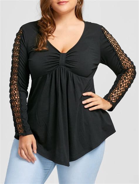 Plus Size Openwork Empire Waist Top Clothes For Women Plus Size