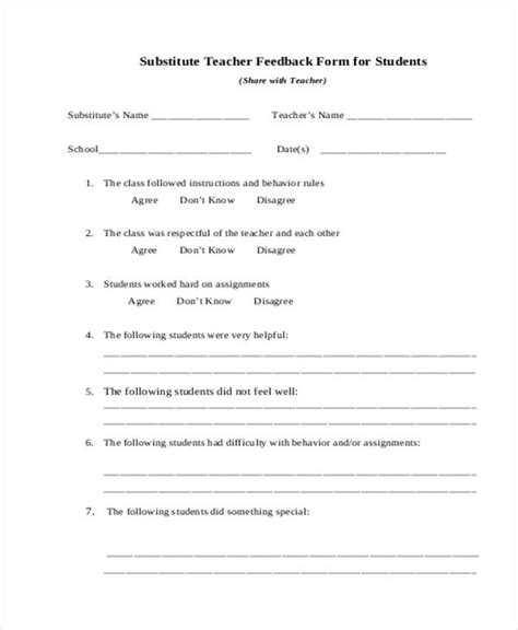 Free 27 Sample Student Feedback Forms In Pdf Ms Word Excel