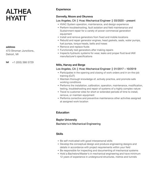 Hvac Mechanical Engineer Resume Samples | Velvet Jobs