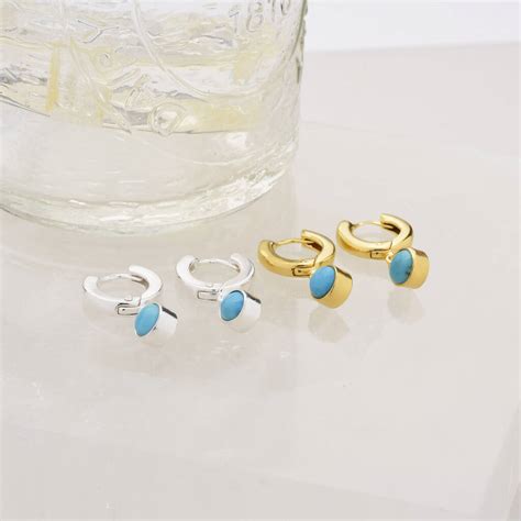 Turquoise Gem Hoop Earring Birthstone December By Nellou Jewellery