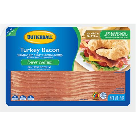 Butterball Lower Sodium Turkey Bacon 12 oz. - Walmart.com - Walmart.com