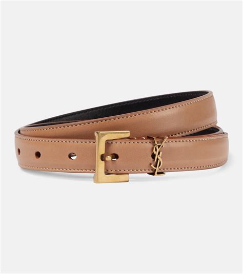 Saint Laurent Cassandre Leather Belt Brown Editorialist