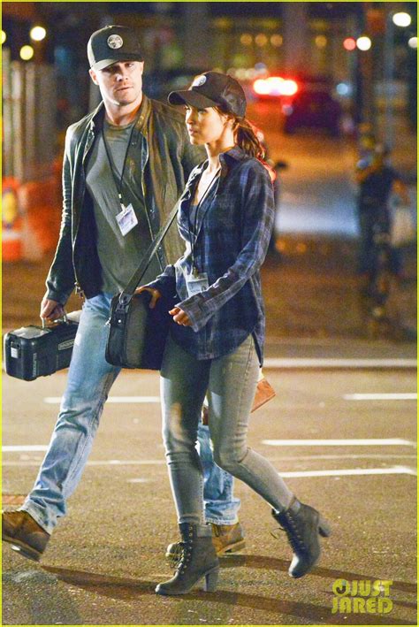 Megan Fox And Stephen Amell Wear Matching Caps On Tmnt 2 Set Photo