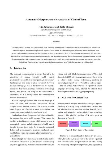 (PDF) Automatic Morphosyntactic Analysis of Clinical Texts