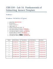 Lab B Docx Csis Lab Fundamentals Of Subnetting Answer