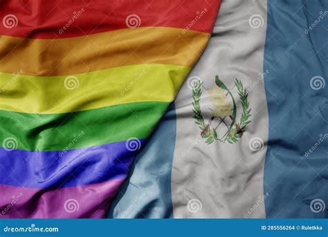 Big Waving Realistic National Colorful Flag Of Guatemala And Rainbow