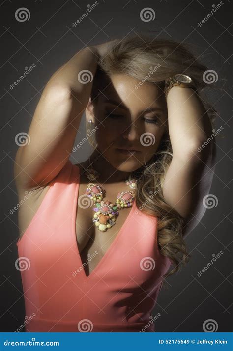Blonde Latina Pink Dress Big Necklace Stock Image Image Of Vogue Makeup