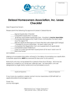 Fillable Online LEASE APPLICATION CHECKLIST Copy Of Driver S License