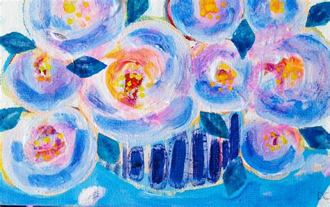 Blaue Rosen Acrylgemälde Semi Abstract Floral Art 9th Wedding