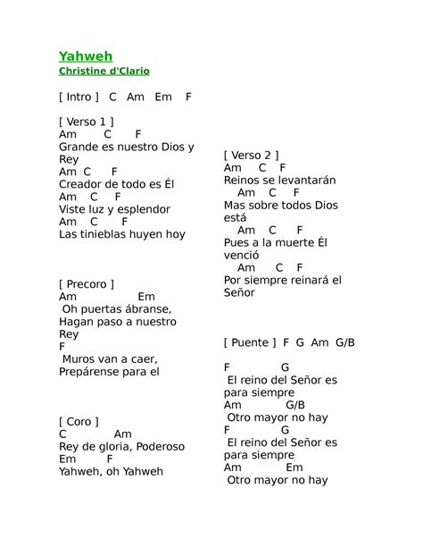 Yahweh Yahweh Christine D Clario Intro C Am Em F Verso 1 Am C
