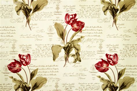 French Script Fabric Tulips Paris Traditional Fabric Other Metro