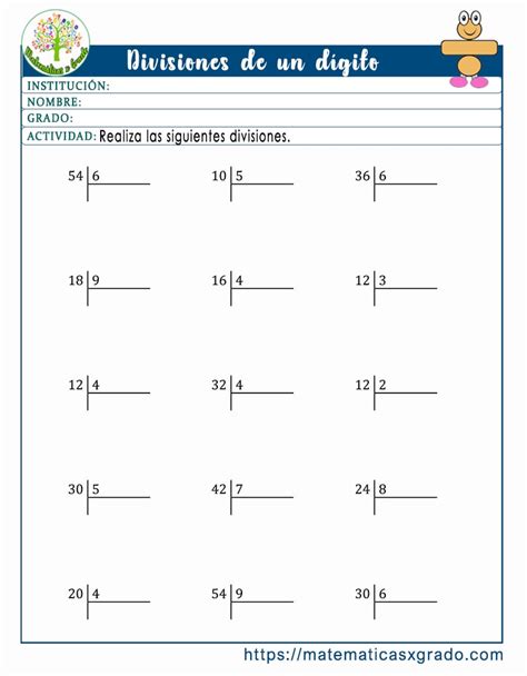 Ejercicios de divisiones de una cifra para niños