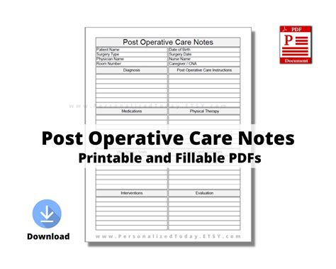 Pdf Post Operative Care Notes Sheet Printable Only And Text Input