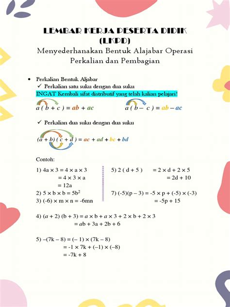 Lkpd Menyederhanakan Bentuk Aljabar Perkalian Dan Pembagian Pdf