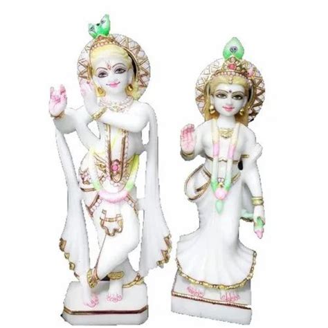 White Plain Marble Radha Krishna Statue For Temple Size 15 Feet At