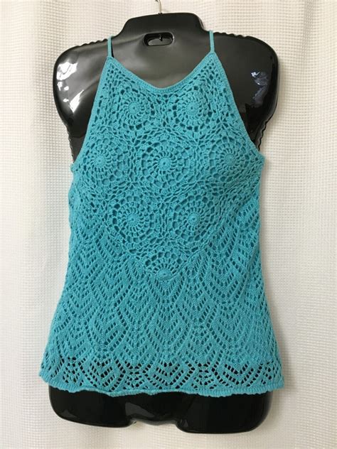 Womens Crochet Halter Top Hippie Bust Size 30 Xs Sm… Gem