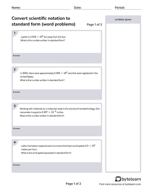 Convert Scientific Notation To Standard Form Word Problems