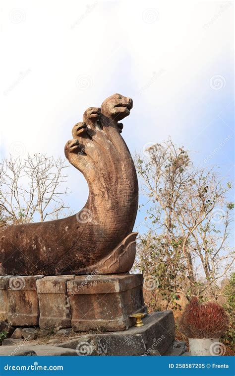 Statue Of Multi Headed Serpent Or Naga In Preah Vihear Temple Complex