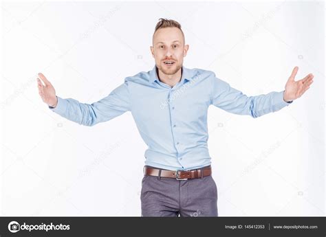 Man Holding Two Hands In Front Of Him Stock Photo By Kaninstudio