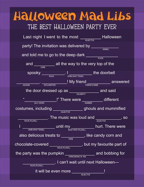 Halloween Mad Libs Printable Free