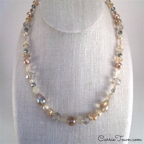 Items Similar To Champagne Colors Necklace Beautiful Crystal Glass And