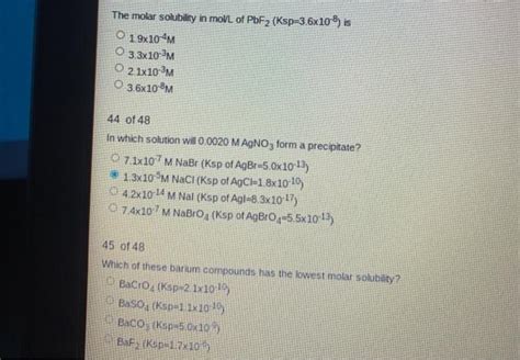 Solved The Molar Solubility In Moll Of Pbf Ksp X Chegg