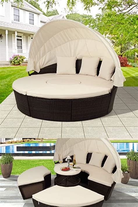 Merax Patio Furniture Outdoor Sectional Sofa Set Rattan Daybed Sunbed