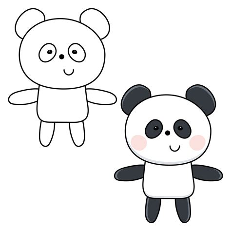 Coloring Page With Cute Panda Color And Black White Vector