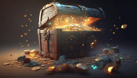 Premium AI Image | A gold treasure chest with a gold coins in the middle.