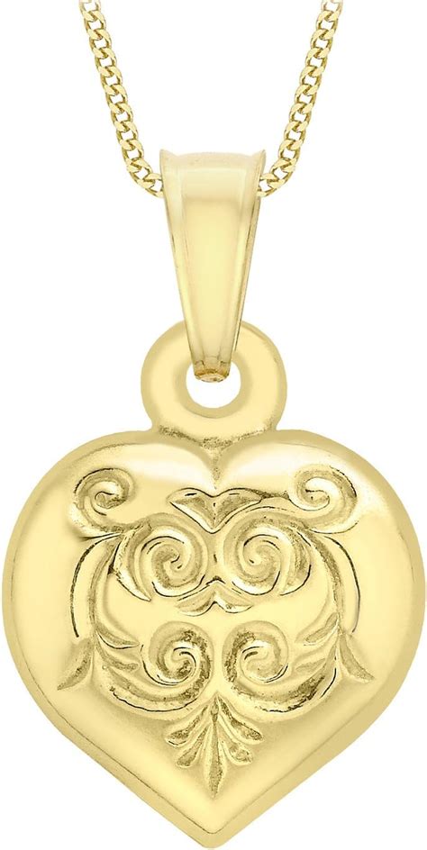 Carissima Gold Ct Yellow Gold Engraved Heart Pendant On Curb Chain