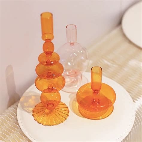 Geometric Glass Candle Holders For Centerpieces Colorful Etsy