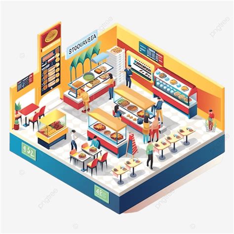 Food Court Colored Isometric Concept Design Interior Tablet Png