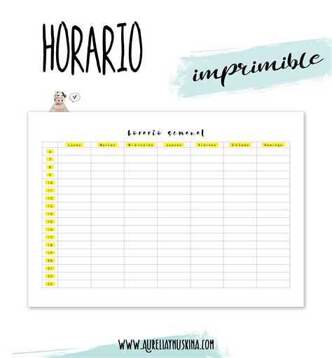 Horario Semanal Imprimible Inserto Agenda Planning Para