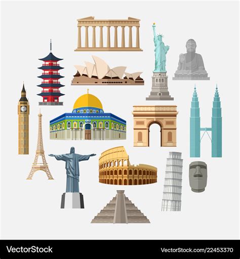 World Famous Landmarks Icon Set Royalty Free Vector Image