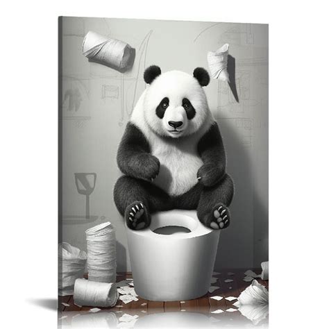 Gotuvs Farmhouse Funny Bathroom Panda Wall Art Rustic Country Bathroom