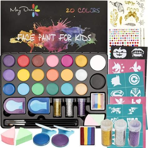 Maydear Face Paint Kit For Kids20 Large Paints40 Stencils3 Black