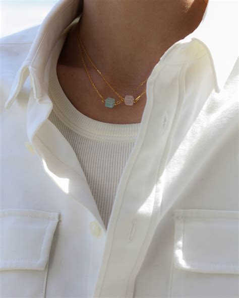 Cube Gold Necklace Aquamarine Metaformi