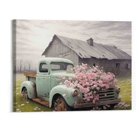 Onetech Farmhouse Truck Wall Art Old Truck Canvas Prints Barn