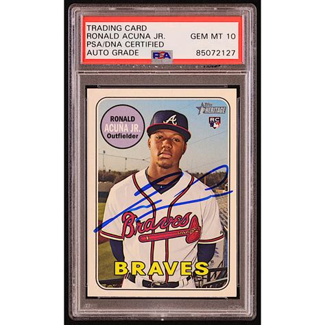 Ronald Acuna Jr Signed 2018 Topps Heritage 580 RC PSA Autograph