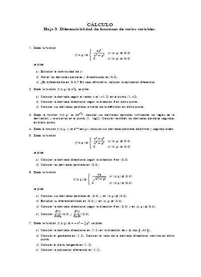 Hoja Diferenciabilidad De Funciones De Varias Variables